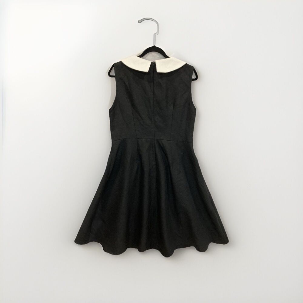 Cider Tweed White Collar Black Dress Buttons Ruffle Hem Midi Sz XL Fit And Flare - Picture 3 of 15